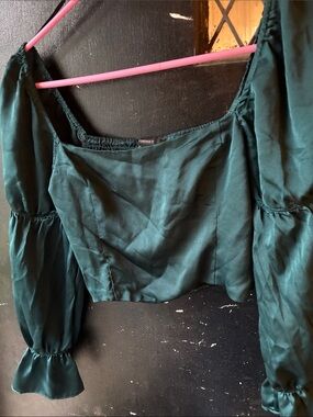 Forever 21 Teal Puff Sleeve Square Neck Crop Top